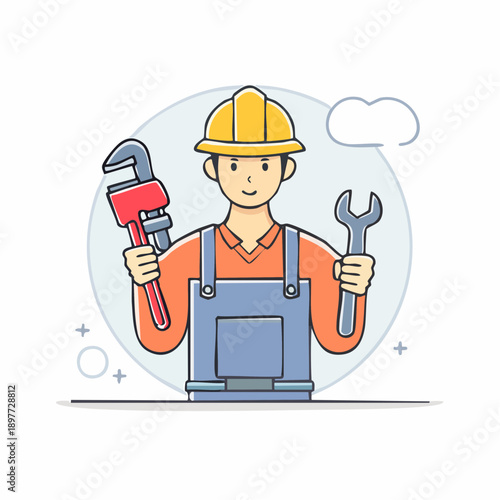工具を持つ設備作業員のベクターイラスト メンテナンス作業イメージ