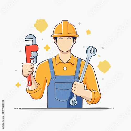 工具を持つ設備作業員のベクターイラスト メンテナンス作業イメージ