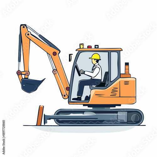 ショベルカーを運転する建設作業員のベクターイラスト 重機作業イメージ
