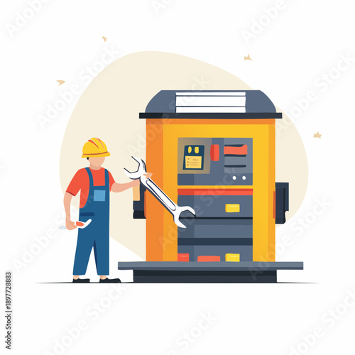 工場設備を操作する作業員のベクターイラスト 製造業イメージ