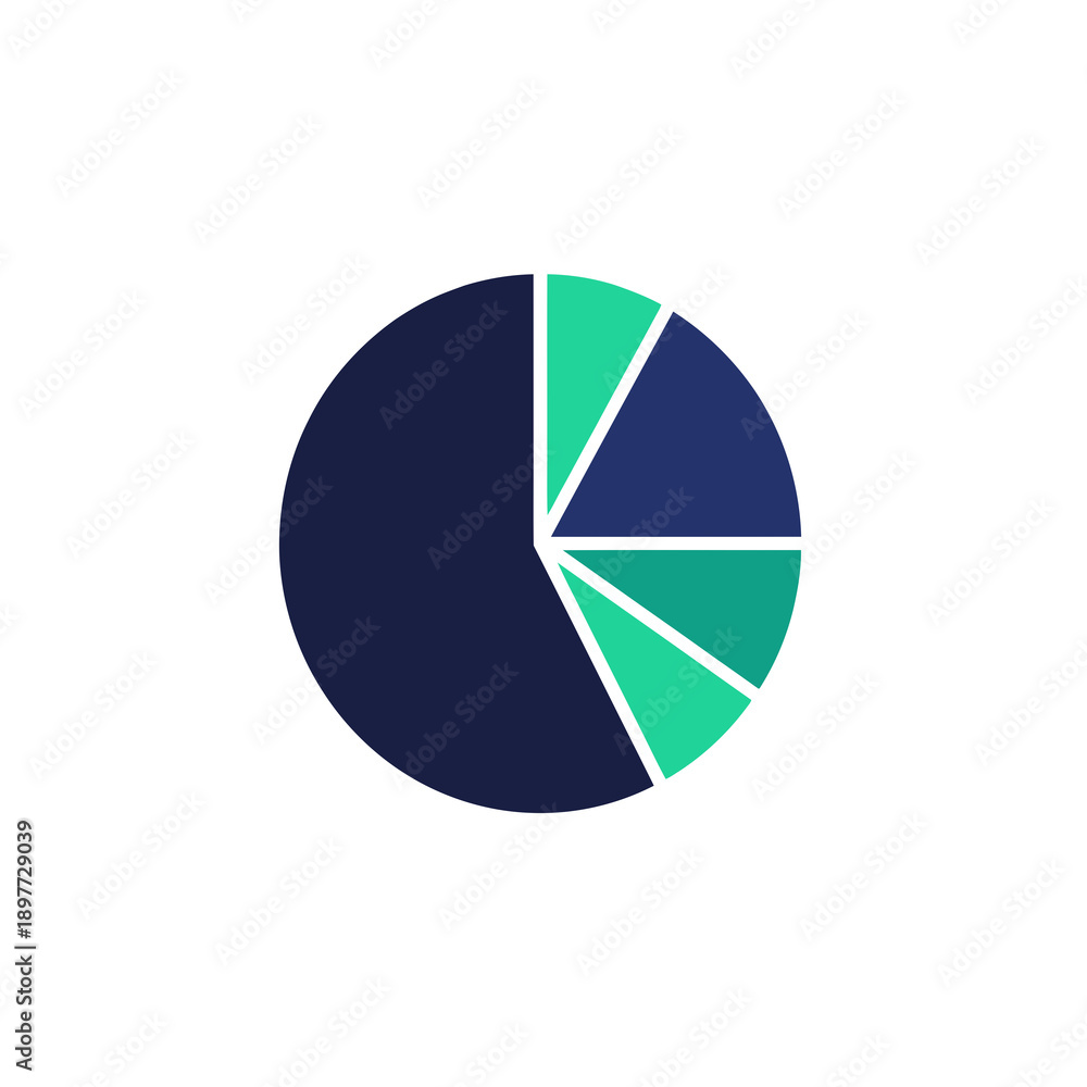 Fototapeta premium Simple pie chart icon with blue and green segments for data visualization.