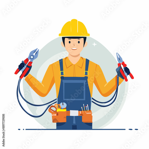 工具を持つ作業員のベクターイラスト 電気工事イメージ