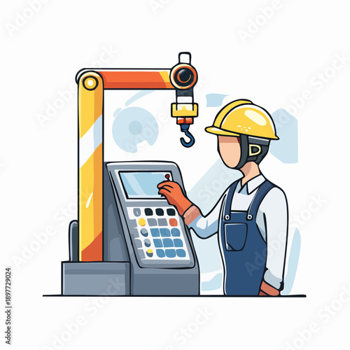制御盤を操作する建設作業員のベクターイラスト 現場管理イメージ