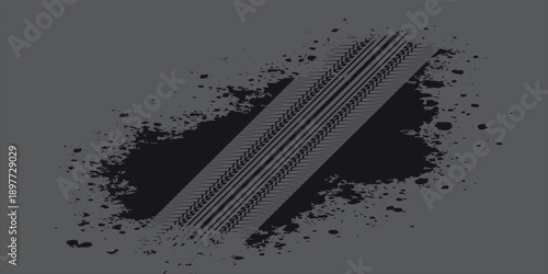Dark asphalt grunge texture with diagonal tire marks and dusty worn surface for automotive visuals