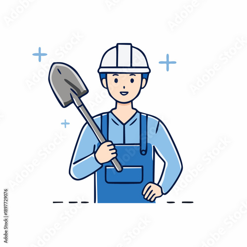 スコップを持つ建設作業員のベクターイラスト 上半身