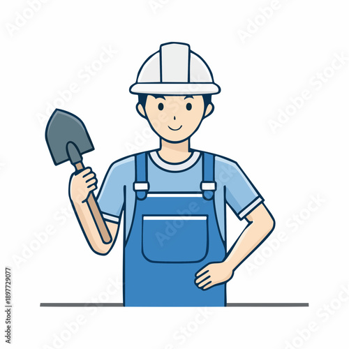 スコップを持つ建設作業員のベクターイラスト 上半身