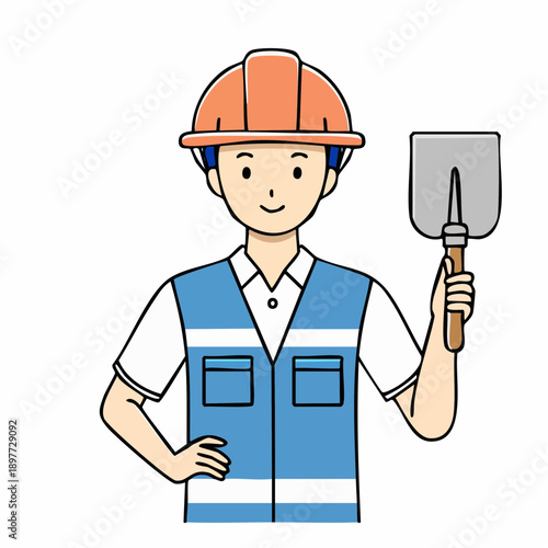 スコップを持つ建設作業員のベクターイラスト 上半身