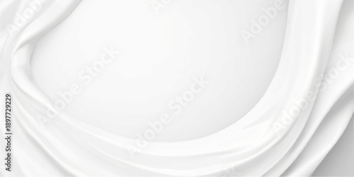 Abstract white silk satin background with a clean empty ceramic plate on a dining table