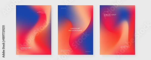 Photos A collection of three editorial poster templates featuring bold red and deep blu