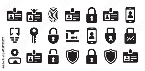 Access control and identification system icon set for security authentication and identity