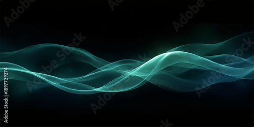 An abstract design featuring a smooth flow of blue and purple smoke swirling in a wave pattern with elegant curves and motion trails against a black background texture