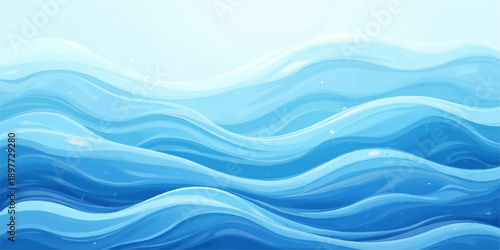 An abstract turquoise blue wave background features flowing liquid motion and wavy vector lines to create a modern sea water texture for an art illustration backdrop