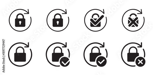 Padlock with arrow icons. password reset, security update, and access change vector symbols