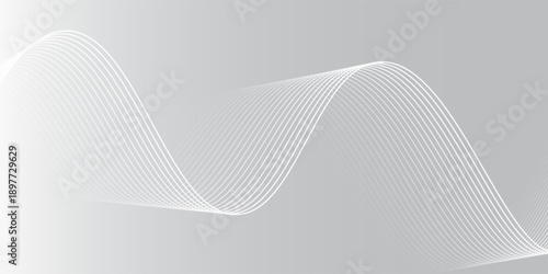 Grey gradient background with line waves. Minimal smooth elegant grey backdrop. Abstract motion wavy lines, dynamic design for banner, ads, poster, cover, social media.