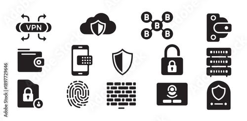 Security and privacy icons for digital world data protection and access control