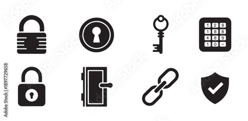 Security related icons representing locks keys and access for protection and safety
