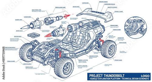 Detailed Blueprint of a Futuristic Vehicle Project Thunderbolt.