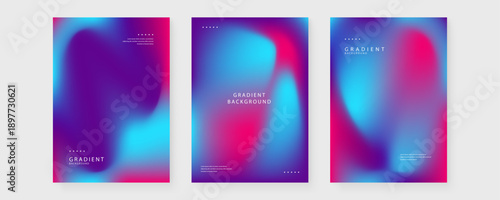 Set of high quality holographic mesh gradients with deep magenta and electric blue tones suitable for tech events and music festival flyers