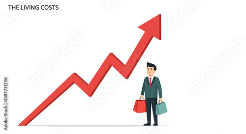 Rising Living Costs Illustrated with Cartoon Businessman and Graph.