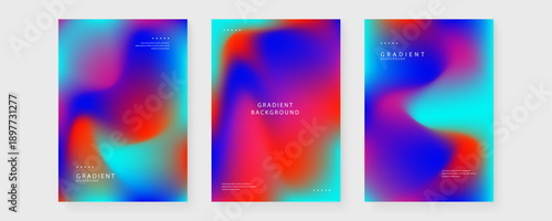 Set of three intense color gradient posters featuring fluid red blue and cyan tones