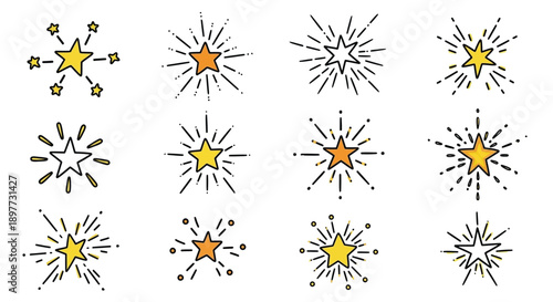 Collection of colorful starbursts and sparkling designs a striking silhouette