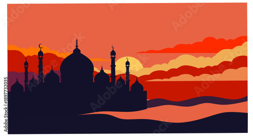 mosque silhouette. vector banner illustration.