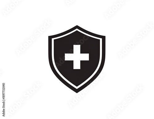 Free Download A simple black and white graphic depicting a shield with a white cross in the center, symbolizing protection - GFXLoad