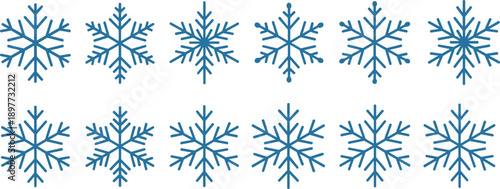 Blue snowflake icon set winter frost crystal collection cold weather snow symbols flat vector illustration isolated design