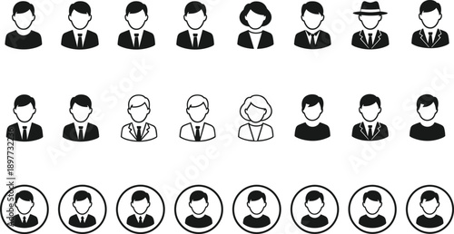 Business avatar profile icon set featuring professional people silhouettes user portraits corporate staff characters flat vector collection