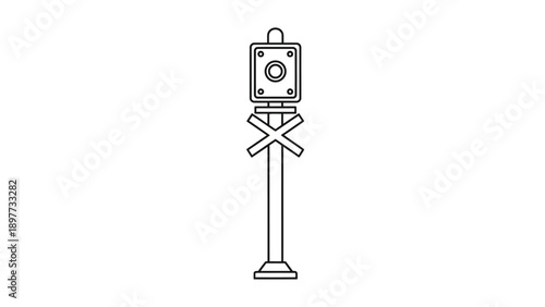 Railway crossing signal light pole.