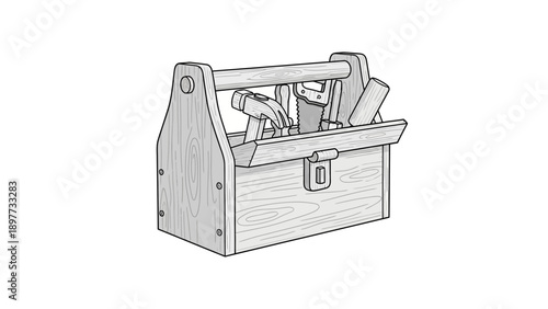 A wooden toolbox with metal latch.