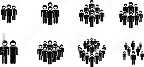 People group silhouettes icon set showing crowd community teamwork population social network users team figures pictogram flat vector collection