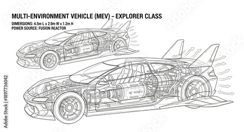 Futuristic Multi Environment Vehicle Explorer Class Concept Drawing.