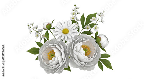White Peony and Daisy Floral Arrangement