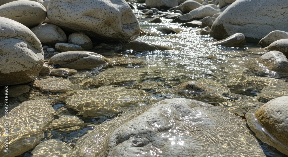 Obraz premium Clear water flowing over rocks in a natural outdoor environment closeup view
