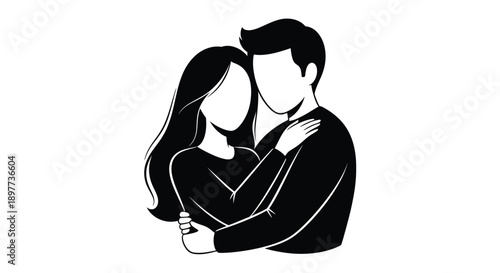 A couple embracing in a minimalist black and white silhouette