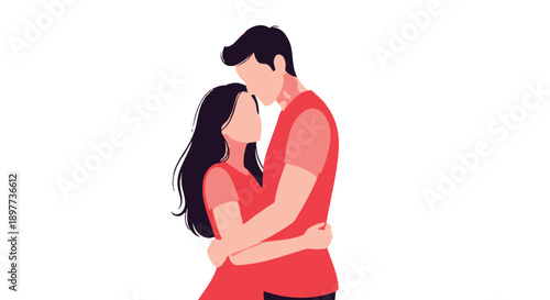 Couple embracing in a tender moment bold color scheme silhouette