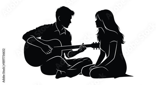 A couple shares a musical moment depicted in dark silhouette
