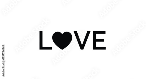 Bold lettering spelling love with a heart black silhouette