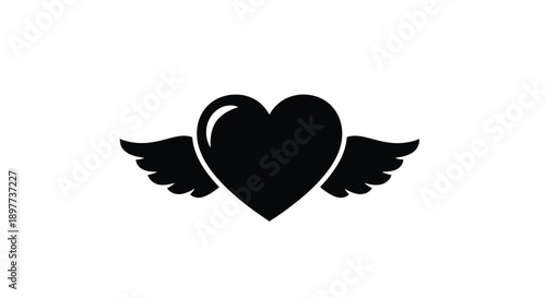 A black heart with wings a striking graphic silhouette