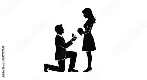A man proposing to a woman on one knee black silhouette