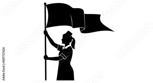Vector illustration of a black silhouette of a man with a sword and a woman with an umbrella designed as cartoon art for business or music