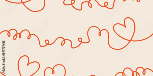 Bezszwowy wzór z ciągłymi liniami tworzącymi serce na beżowym tle - minimalistyczny design walentynkowy.