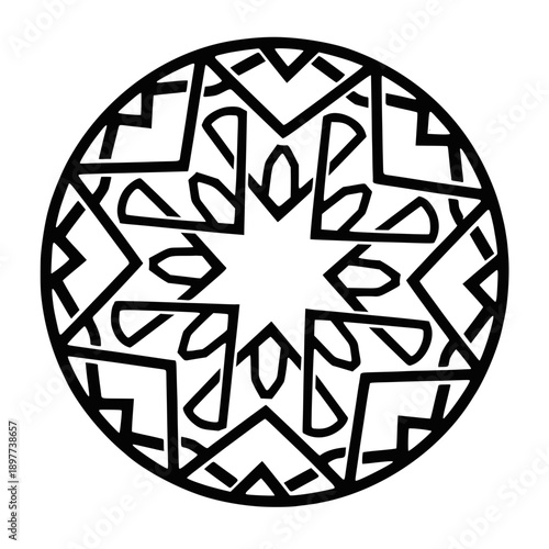 Intricate black geometric mandala design on white background