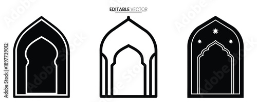 Three gothic arch window designs are displayed in black and white showcasing varying levels of detail