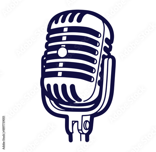 Vintage style microphone isolated on white background suitable for recording podcast or audio