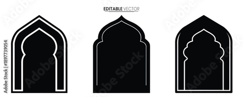 Three variations of a pointed arch window design showcasing different fill colors high quality professional