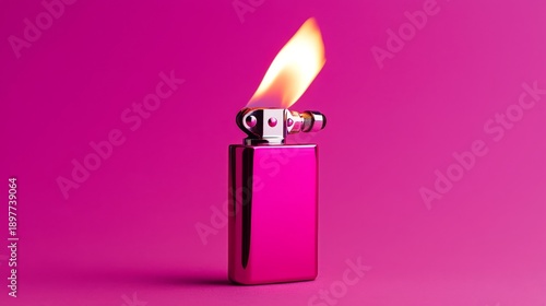A stylish pink lighter stands out in a monochromatic setting.