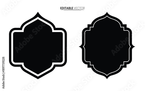 Two ornate black islamic archway frames are displayed on a plain white background vector illustration