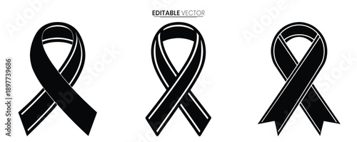 Three black awareness ribbons are displayed against a plain white background symbolizing solidarity high quality
